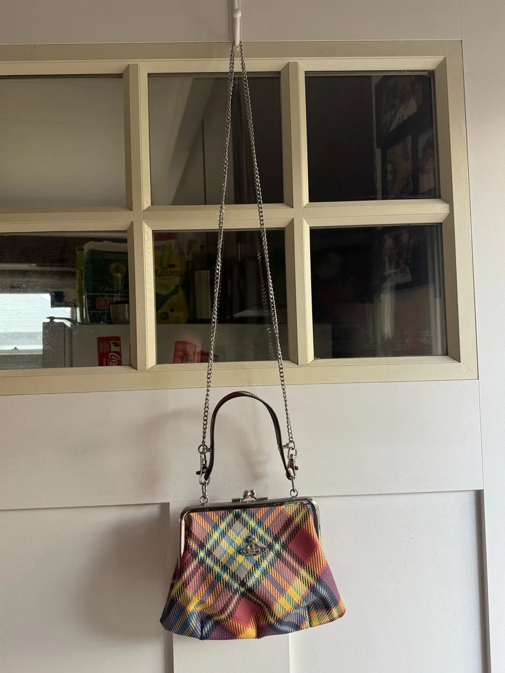 Vivienne Westwood Granny Frame Tartan Plaid Kiss Lock Bag Chain Strap
